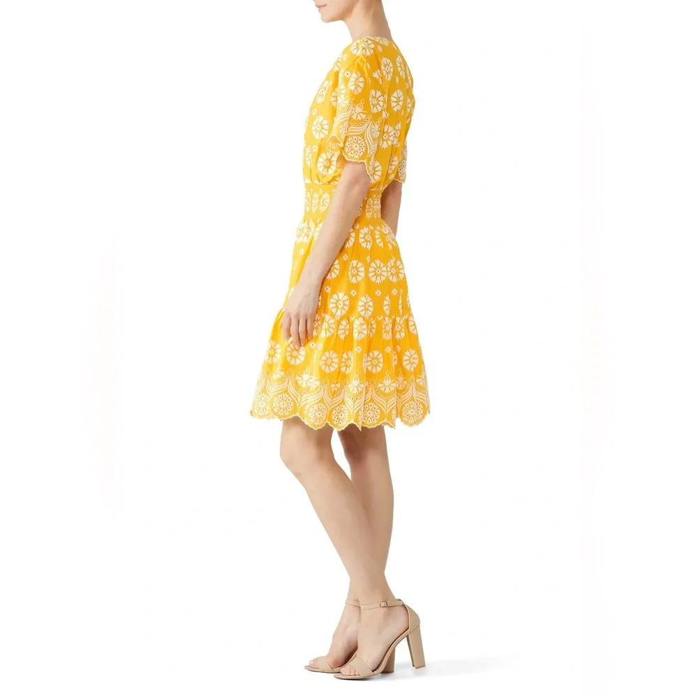 Tory Burch Embroidered Eyelet Dress in Sunlight Yellow White Women's Size 8